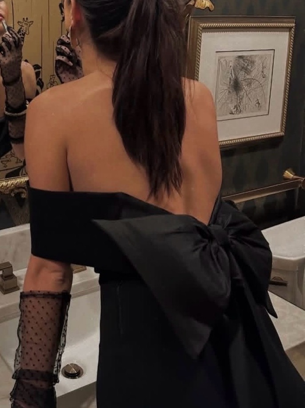 Symphony Off-Shoulder Black Evening Gown with Bow